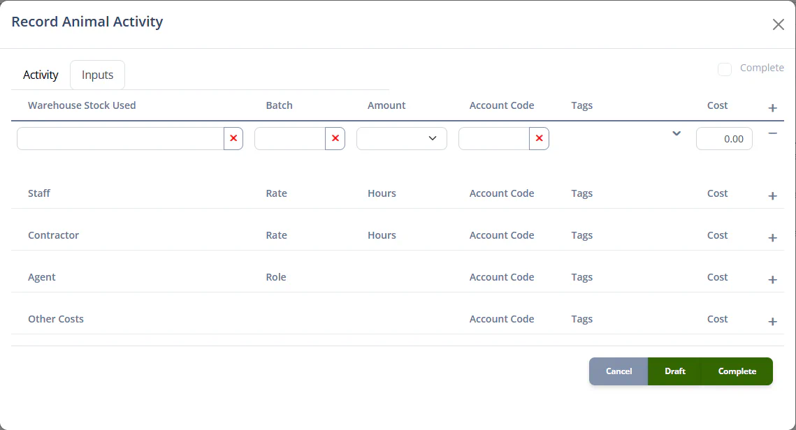 Inputs Tab