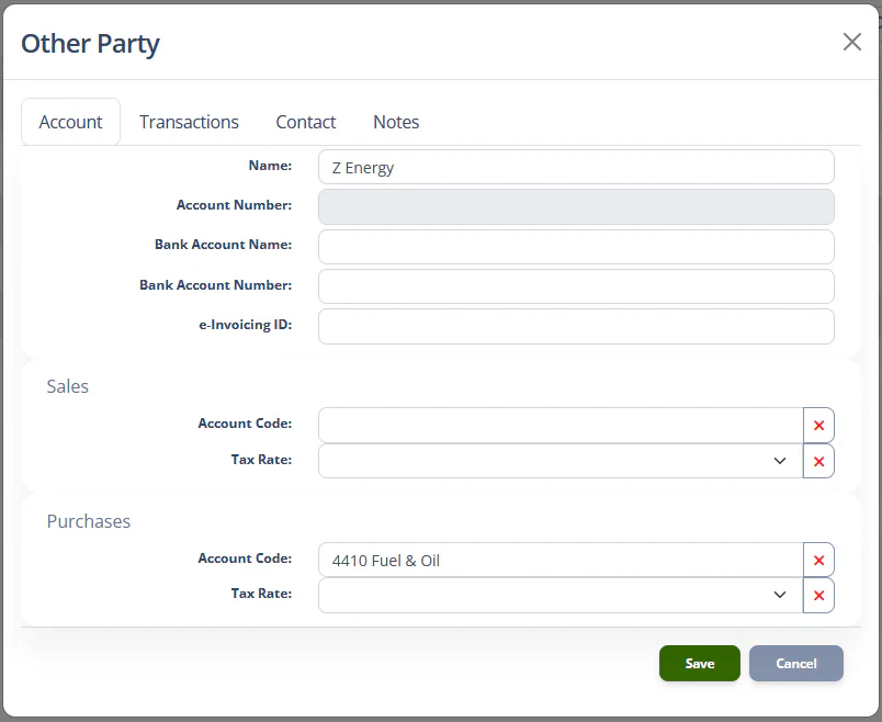 Account tab