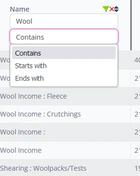 Filter dropdown